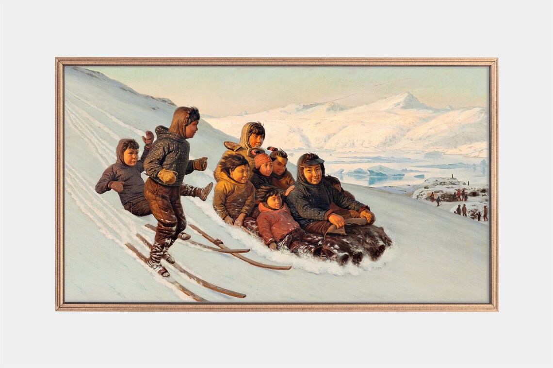 Frame Tv Art Paintings Of Skiing History Of Greenland Vintage Winter Artworks Christmas Landscape Instant