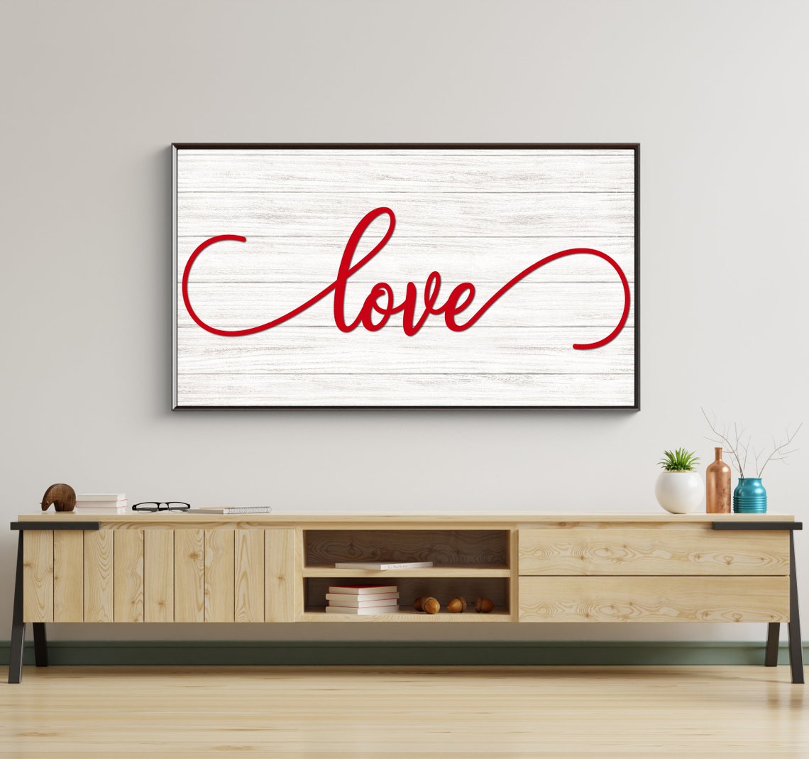 Red Love Script Wall Art Whitewashed Wood Farmhouse Rustic Decor Print - Image 3