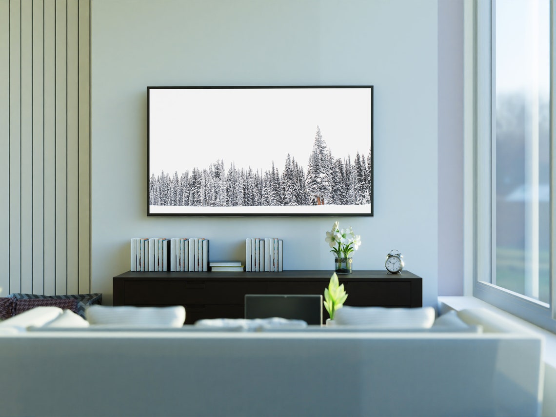 Snow Covered Pine Forest Treeline Minimalist White Winter Photo Poster - Image 3