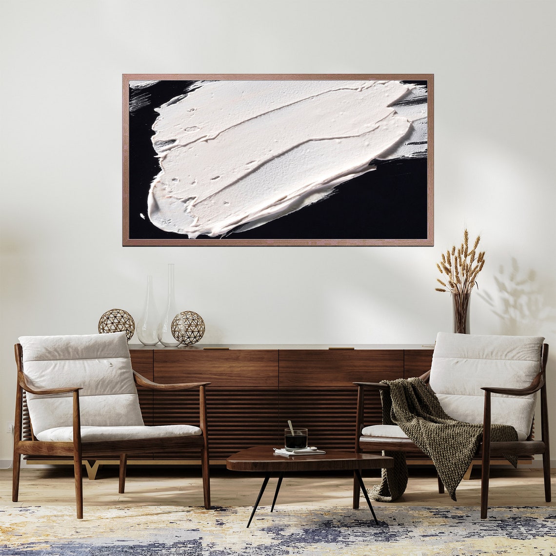 Black And White Abstract Palette Knife Paint Strokes Texture Art Print - Image 3