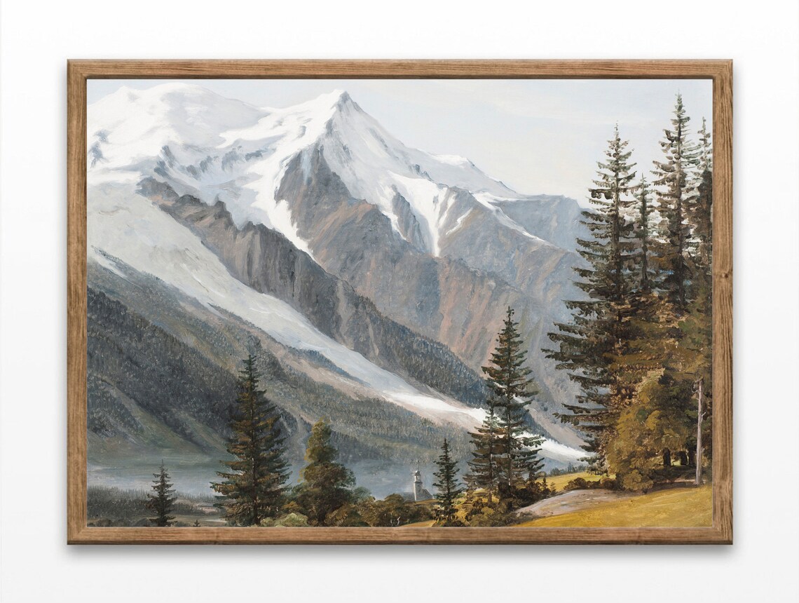 Vintage Mountain Landscape Art Print, Cottage Decor