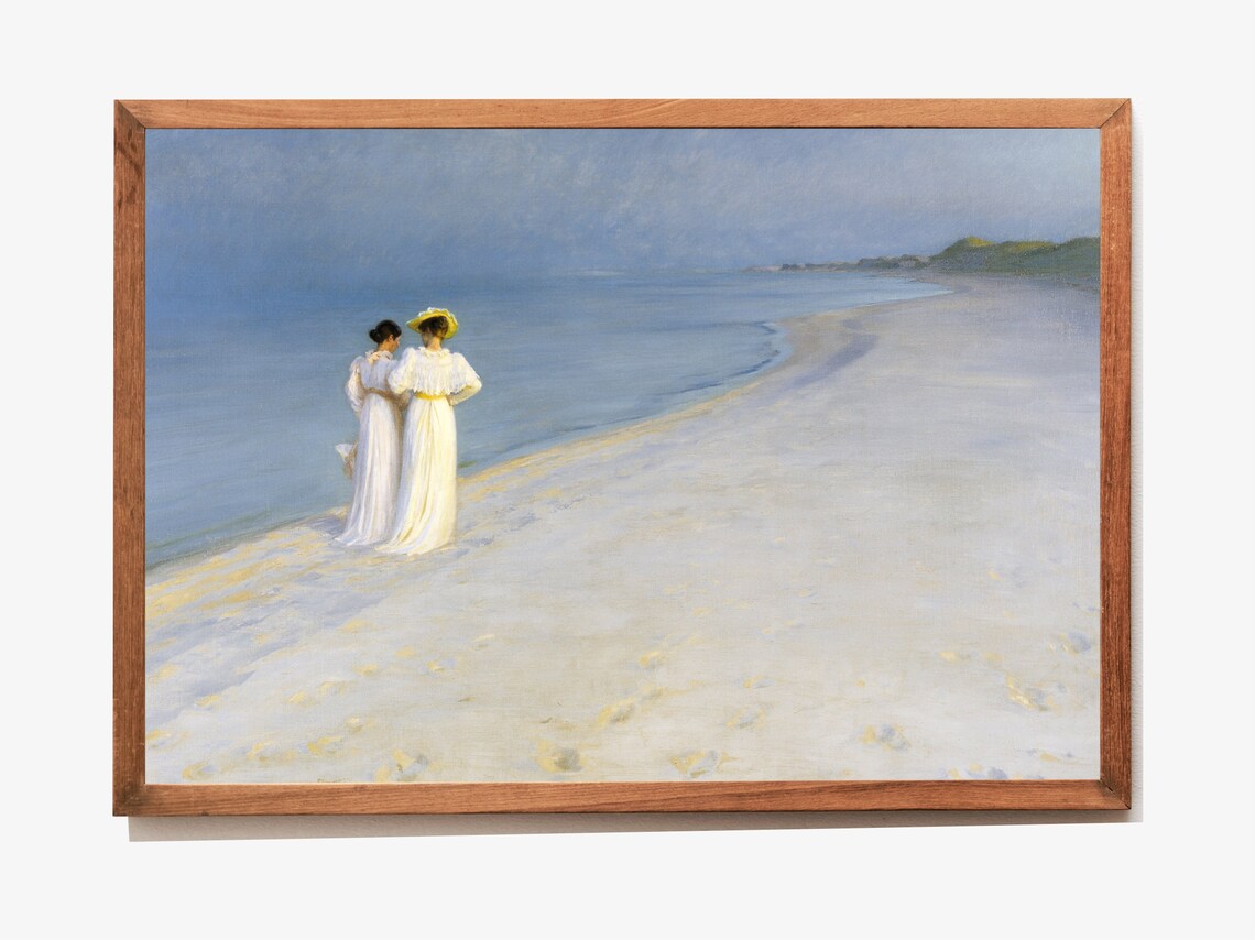 P S Kroyer Skagen Two Women In White On Evening Beach Oil Painting Poster - Image 3