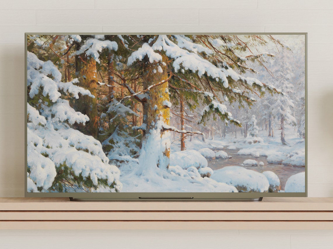 Snow Laden Spruce Forest with Sunlit Trunks Winter Scene Poster - Image 3
