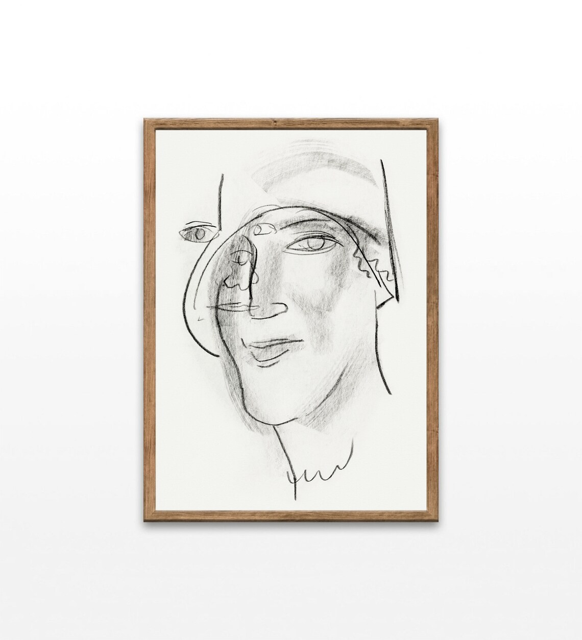 Vintage Woman Face Charcoal Sketch Abstract Minimalist Portrait Wall Art