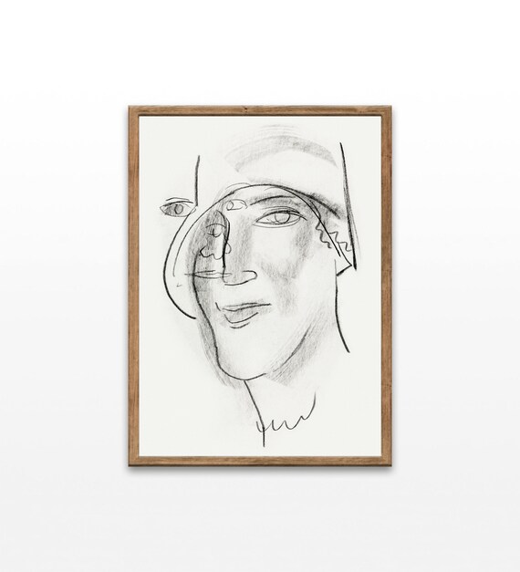 Vintage Woman Face Charcoal Sketch Abstract Minimalist Portrait Wall Art