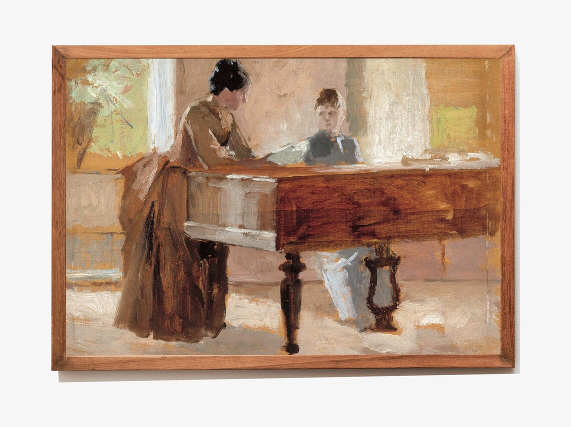 Woman At Grand Piano Vintage Oil Painting Classic Music Room Wall Poster - Image 2