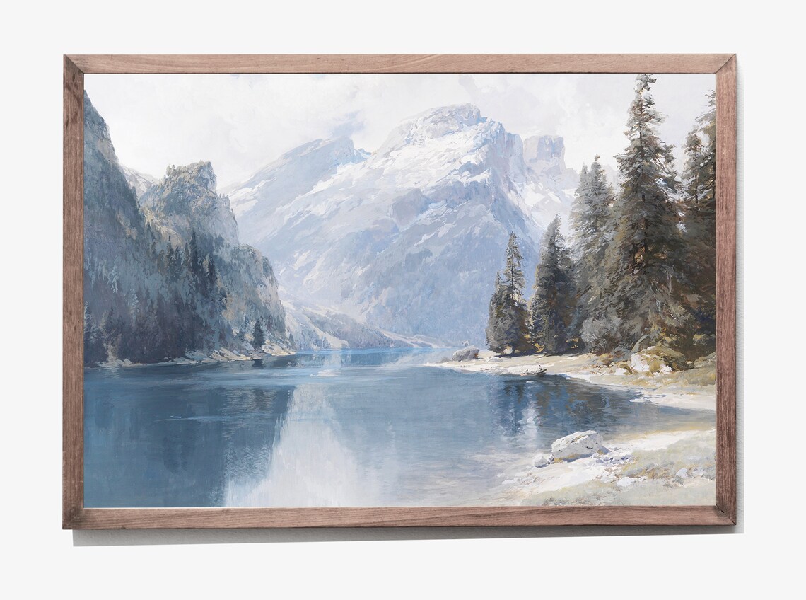 Vintage Landscape Prints Lake Paintings Mountain Landscape Home Decor Wall Art Art - Image 3