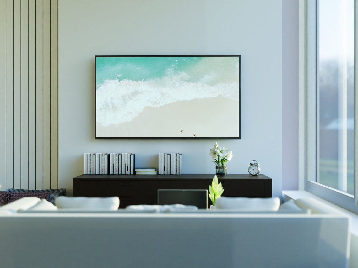 Aerial Turquoise Ocean Waves Washing White Sand Beach Overhead View Poster - Image 3