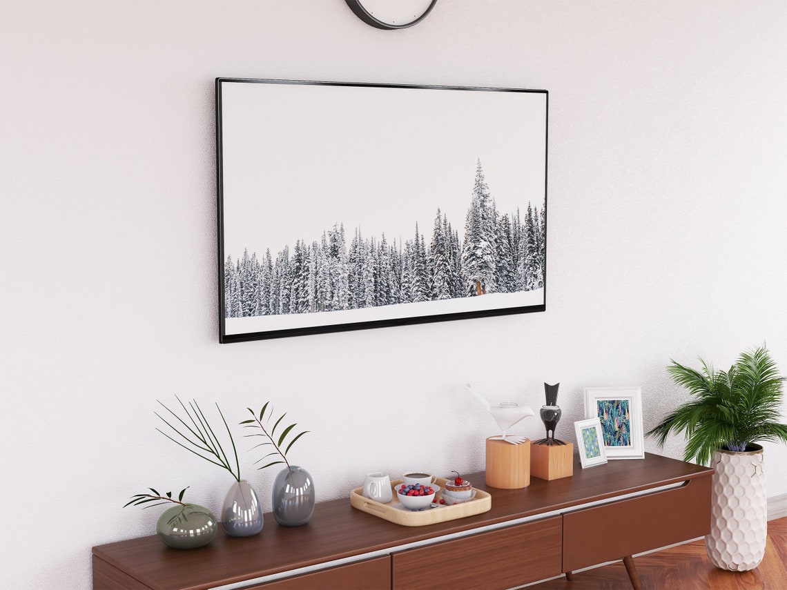 Snow Covered Pine Forest Treeline Minimalist White Winter Photo Poster - Image 2