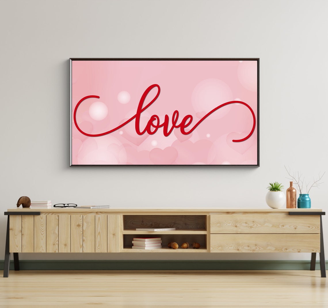 Love Red Script Lettering Pink Hearts Valentine Romance Wall Poster - Image 2
