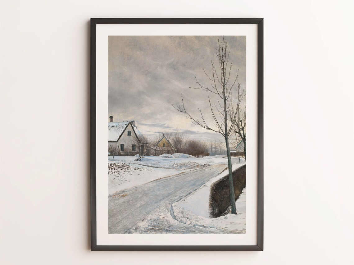 Vintage Village Road Winter Day Art Print - Image 4