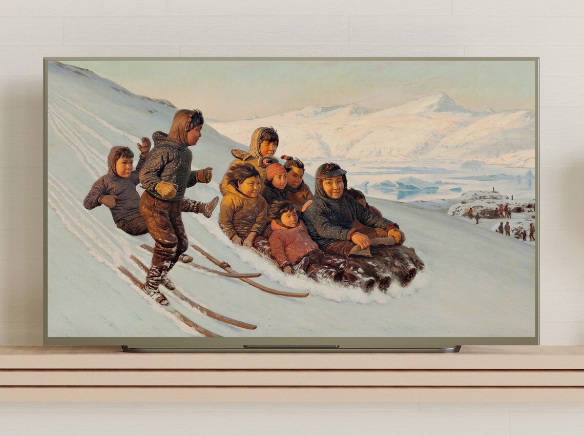 Frame Tv Art Paintings Of Skiing History Of Greenland Vintage Winter Artworks Christmas Landscape Instant - Image 3