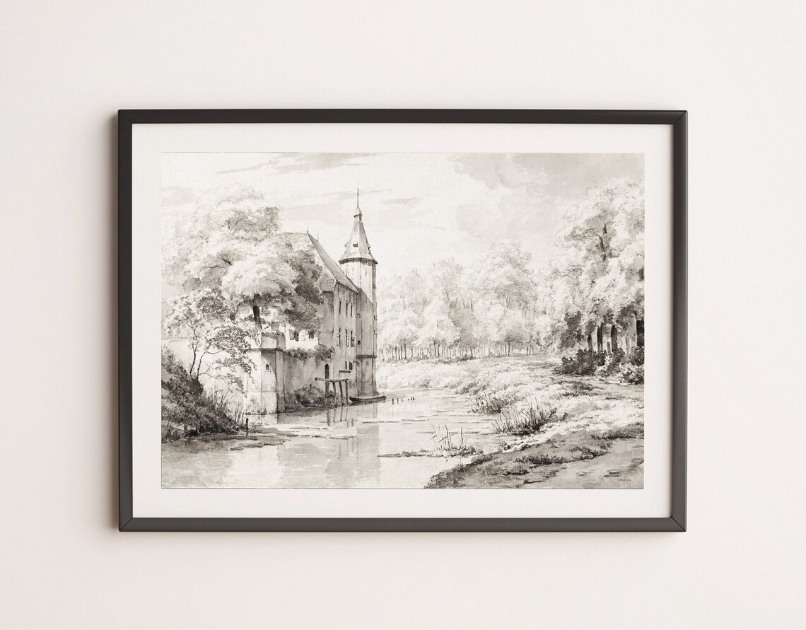 Vintage Castle Drawings, Antique Sketch Landscape Print - Image 3
