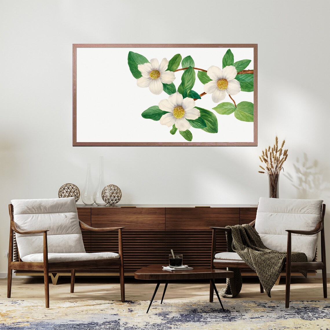 White Pacific Dogwood Blossoms Watercolor Botanical Art Print - Image 2