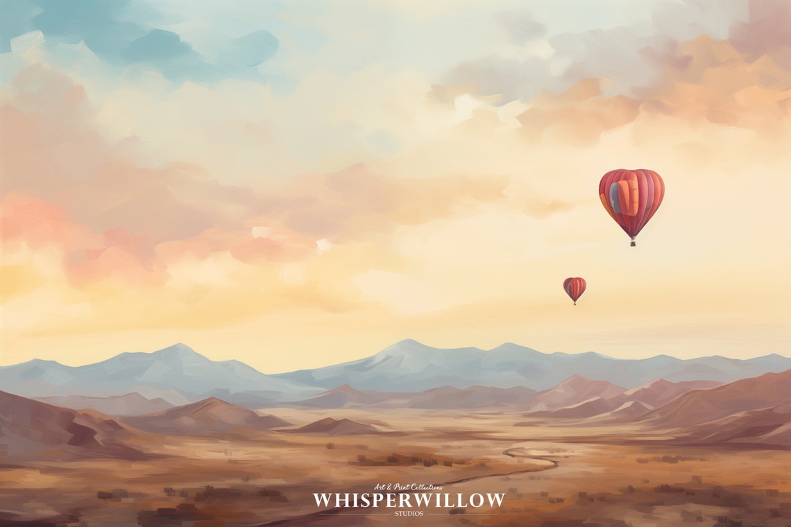 Red Hot Air Balloons Desert Valley Sunset Layered Mountain Poster - Image 6