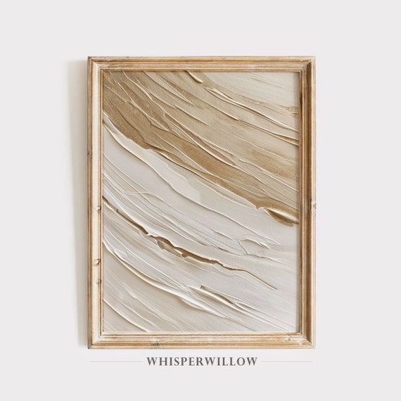 Beige And White Textured Sand Abstract Painting Modern Minimalist Art Elegant Gold Cream Wall Decor