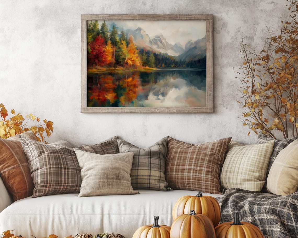 Autumn Lake Landscape Painting Vibrant Foliage Mountain Poster - Image 3