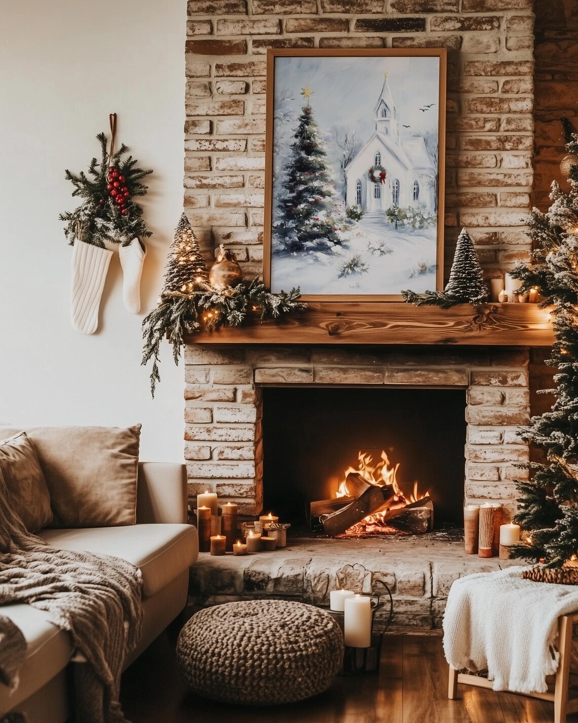 Snowy Christmas Church And Tree Holiday Art Print - Image 4