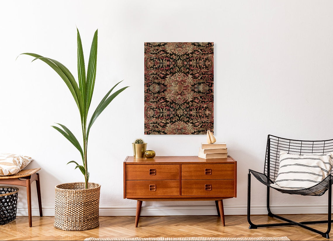 Vintage Intricate Rug Pattern Art Print Red Accent Wall Art Antique Rustic Country Elegant Wall Decor - Image 4