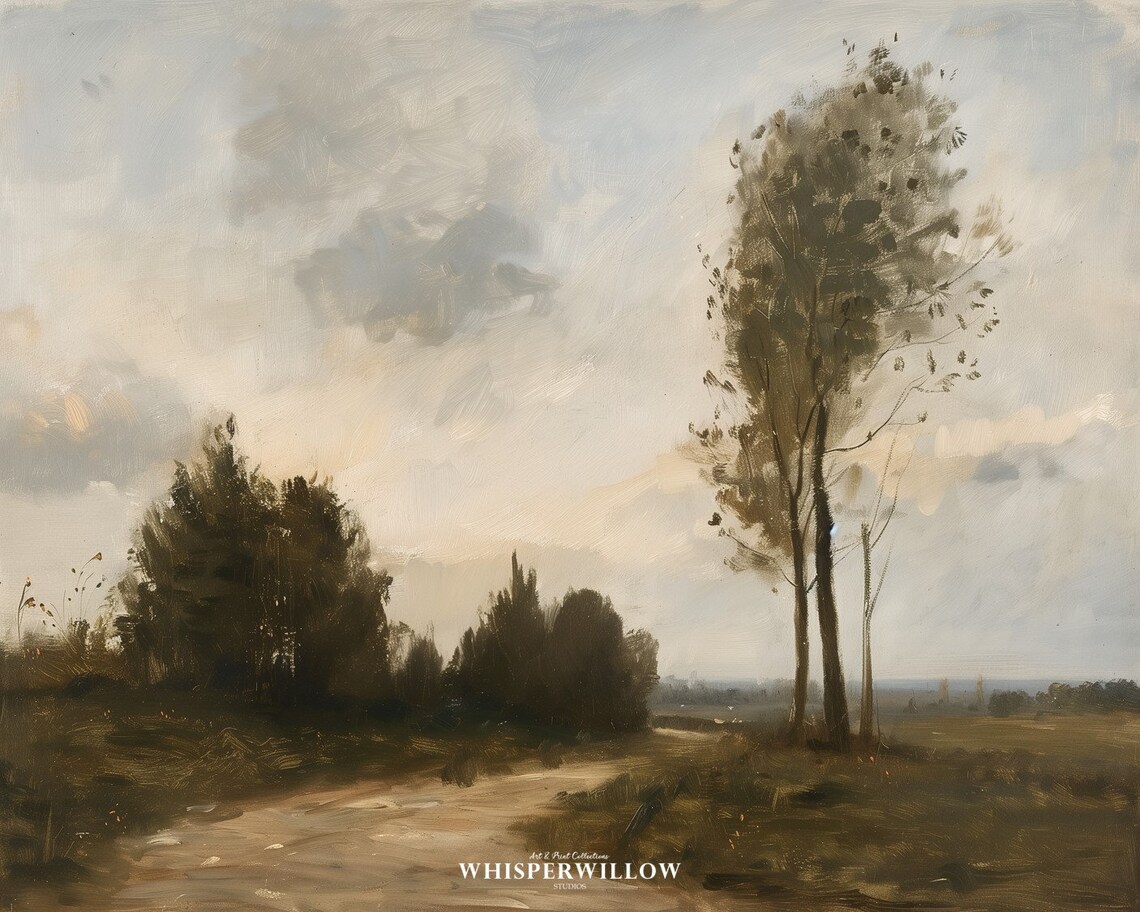 Gloomy Country Landscape Painting Rustic Farm Road Moody Poster - Image 6
