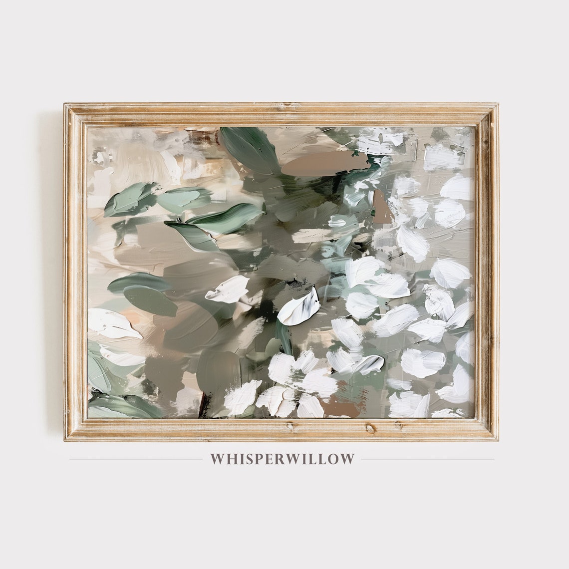 Abstract White Blossoms In Sage And Beige Modern Floral Art Poster - Image 5