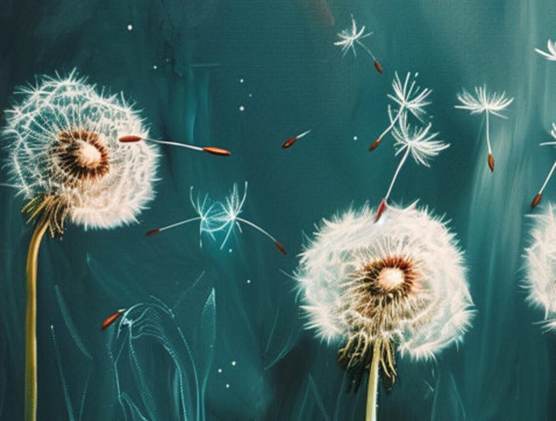 Midnight Dandelion Seeds Deep Teal Background Dreamy Botanical Painting Print - Image 6