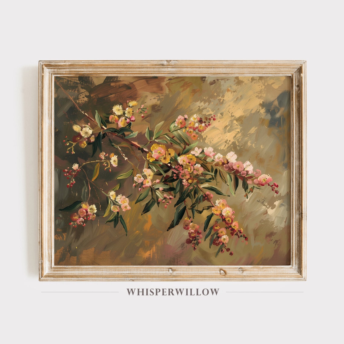 Mimosa Branch Still Life Painting Yellow Spring Flowers Print