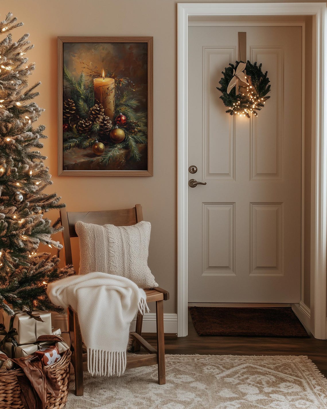Glowing Christmas Candle with Pinecones Ornaments Still Life Poster - Image 5