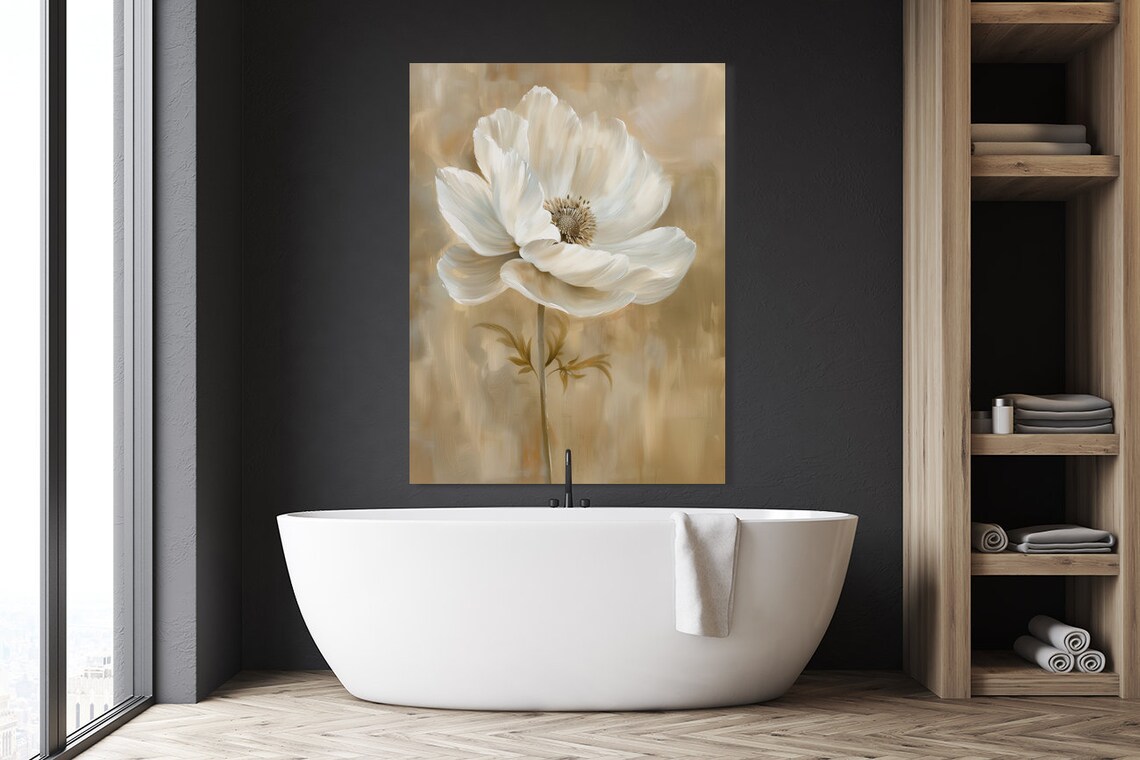 Anemone Soft White Bloom Painting, Vintage Floral Art - Image 3