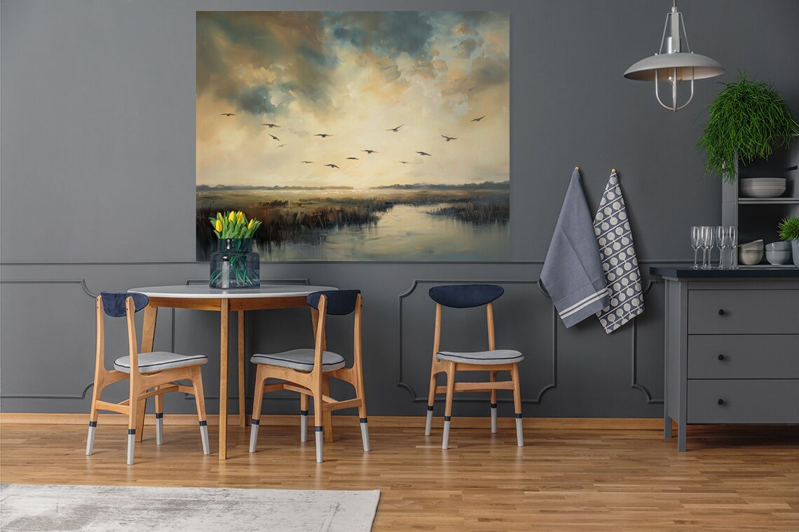 Gloomy Marsh Vintage Landscape Art Print, Rustic Farmhouse - Image 3