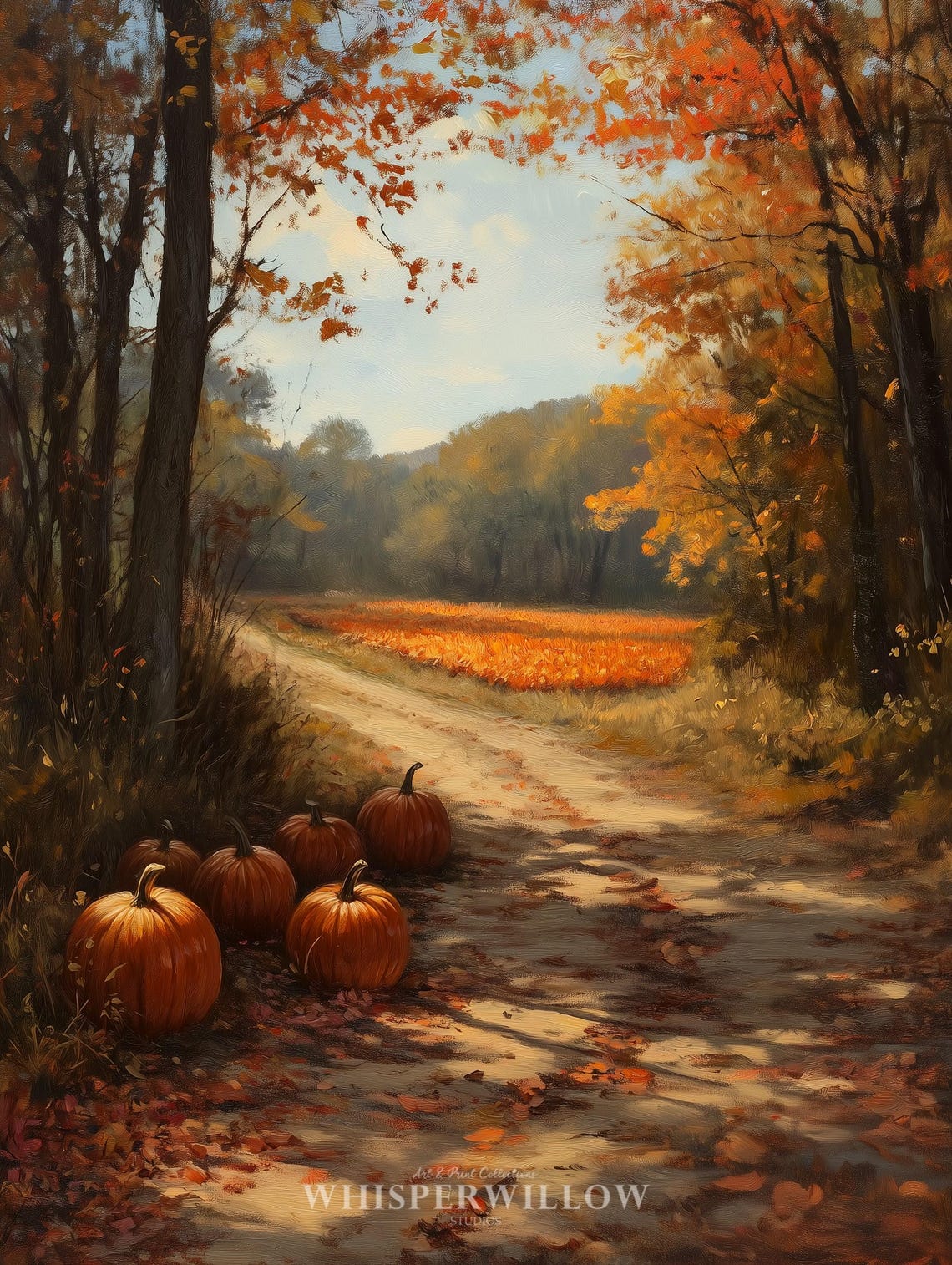 Pumpkin Lined Autumn Woodland Path Fall Foliage Vintage Poster - Image 6