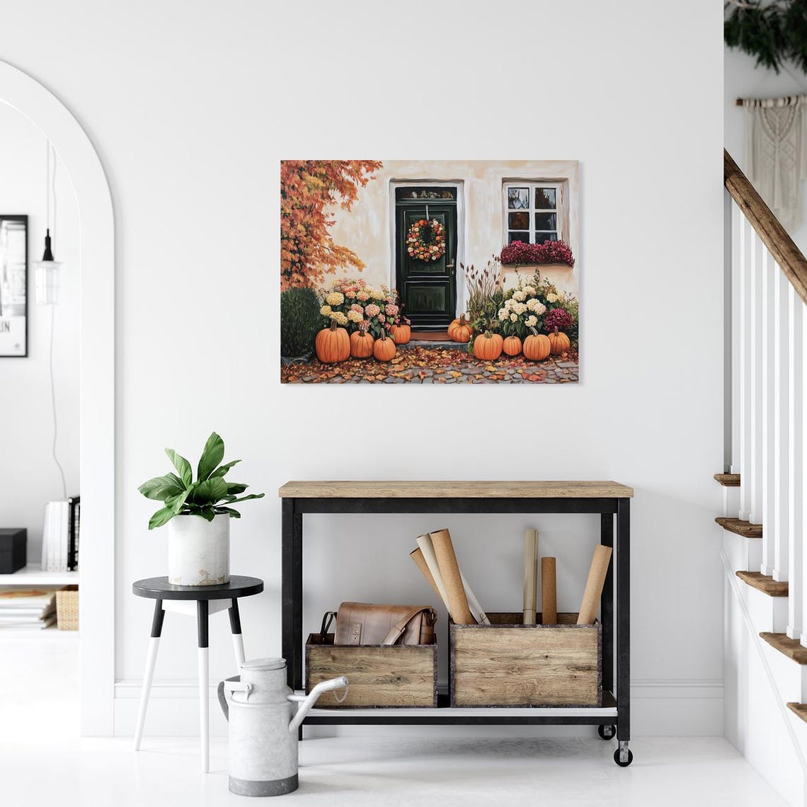 Fall Pumpkins Decorated Front Door Painting Warm Autumn Poster - Image 3