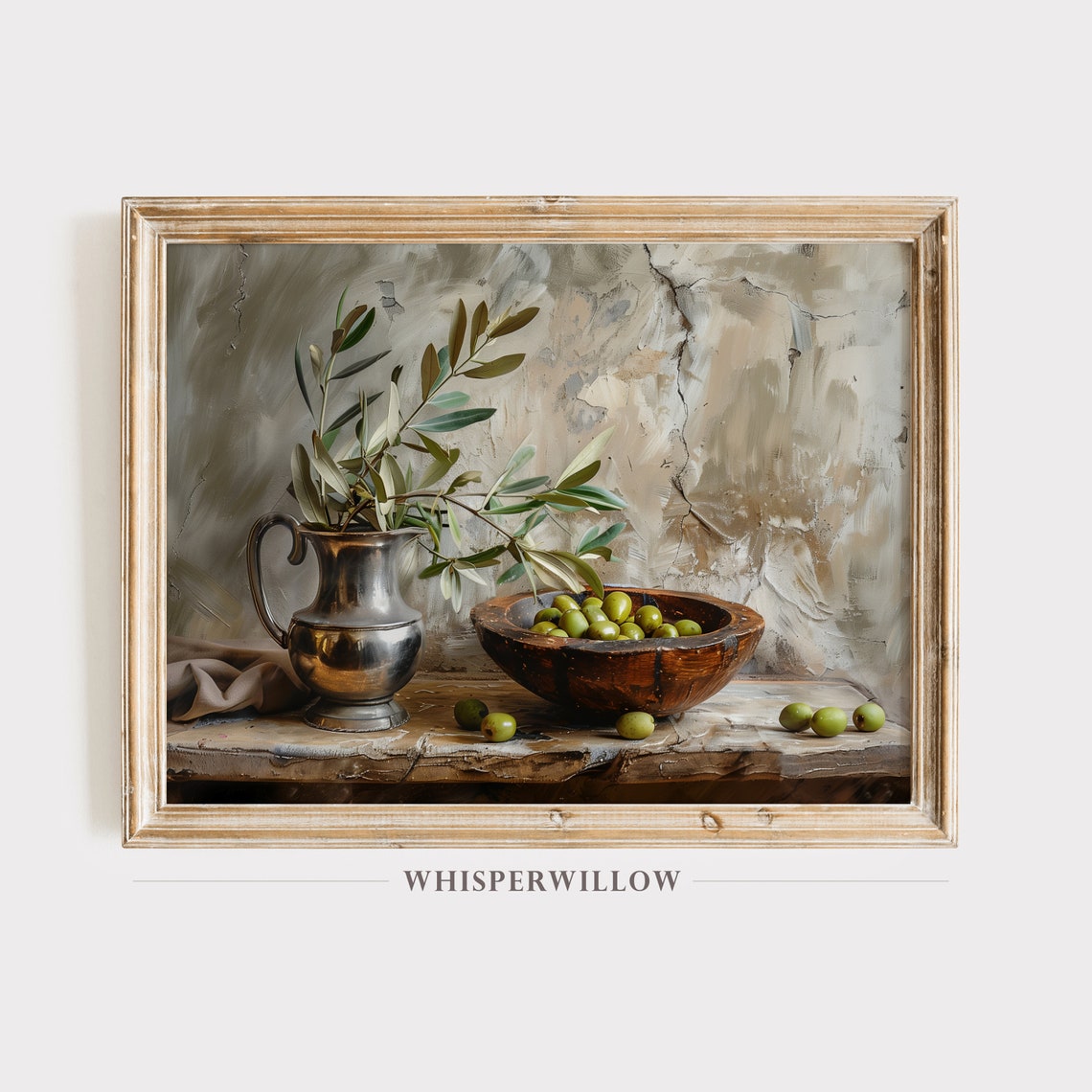 Olive Branches and Green Olives Rustic Still Life Painting Poster