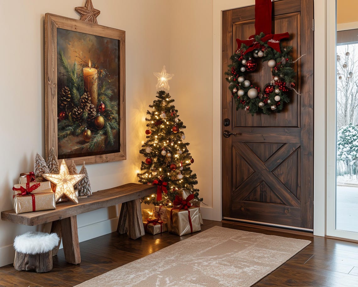 Glowing Christmas Candle with Pinecones Ornaments Still Life Poster - Image 3