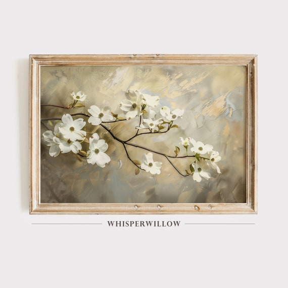 Dogwood Blossoming Branch Vintage Painting Art Print