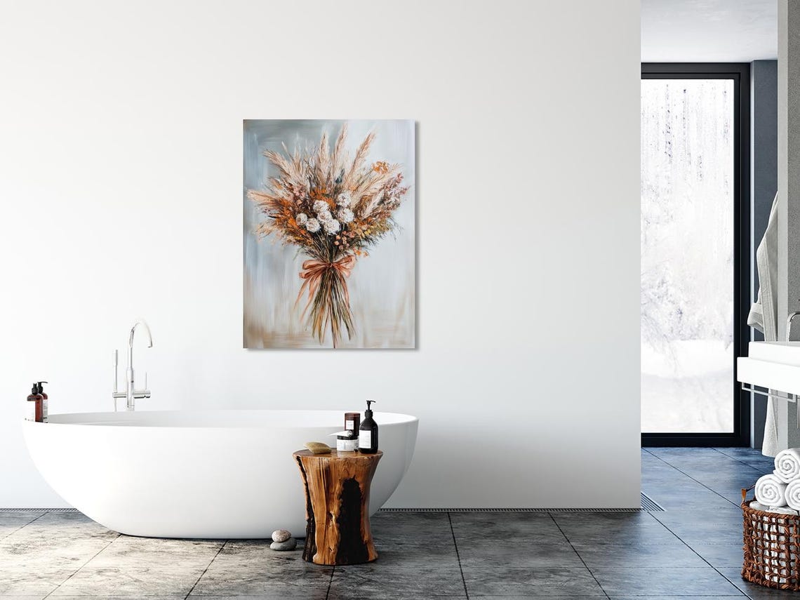 Elegant Autumn Pampas Grass Bouquet with Satin Ribbon Floral Poster - Image 5