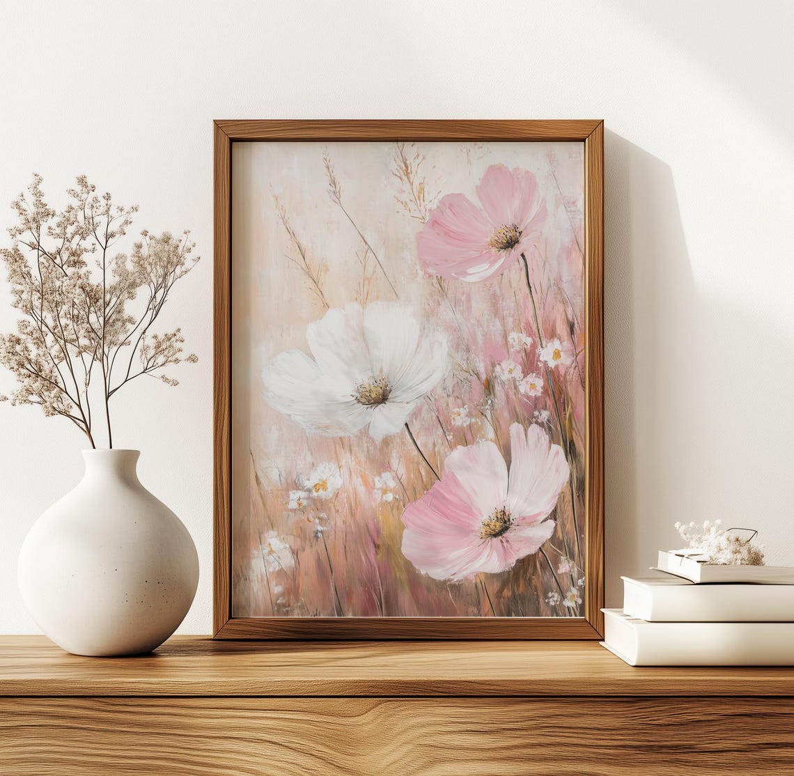Dreamy Pink and White Cosmos Flowers Soft Floral Meadow Poster - Image 5