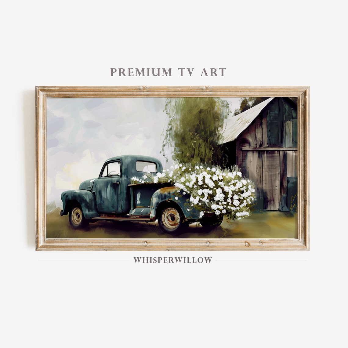 Vintage Teal Truck with Flower Bed by Rustic Barn Farm Poster