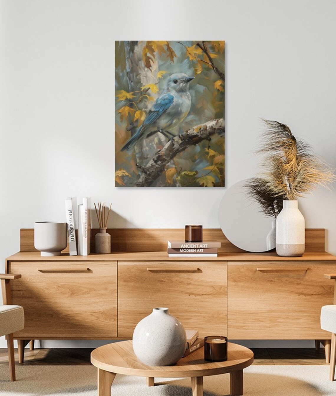 Blue Gray Tanager Bird On Autumn Branch Wildlife Art Painting Poster - Image 3