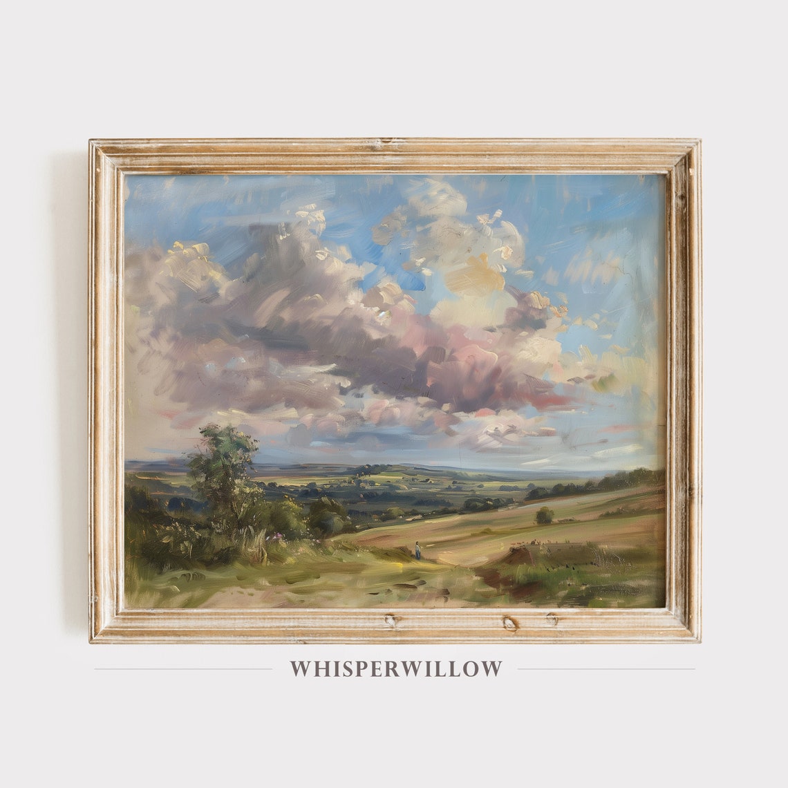 Rolling Hills Under Dramatic Clouds Vintage Countryside Art Poster