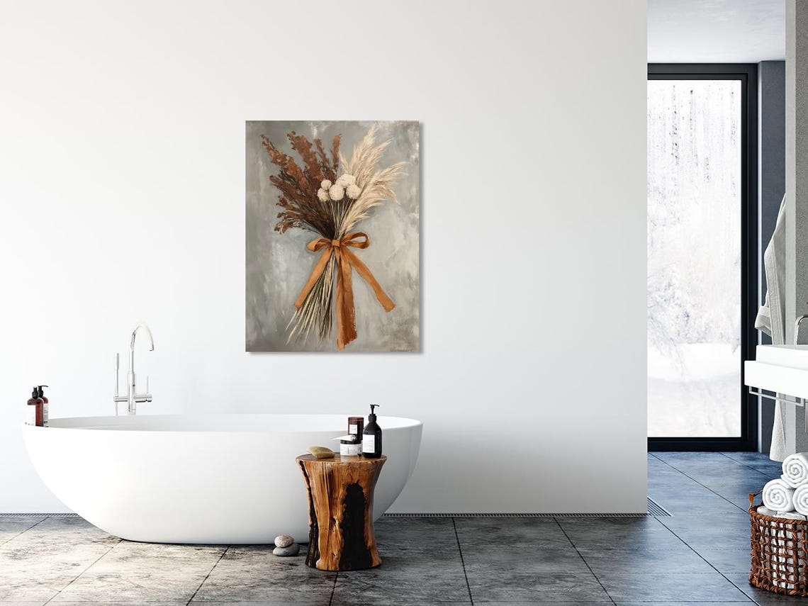Dried Pampas Grass Bouquet with Rust Ribbon Bow Vintage Poster - Image 5