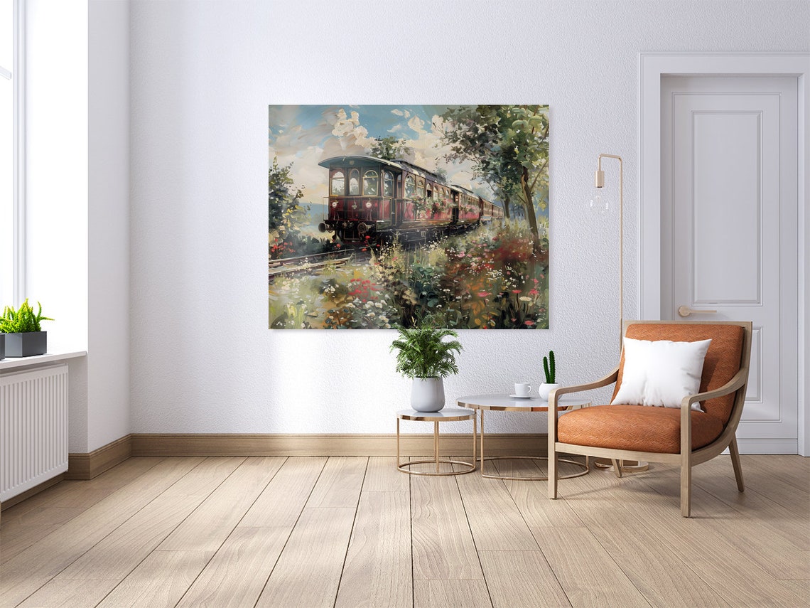 Red Vintage Passenger Train Through Wildflower Field Summer Poster - Image 4