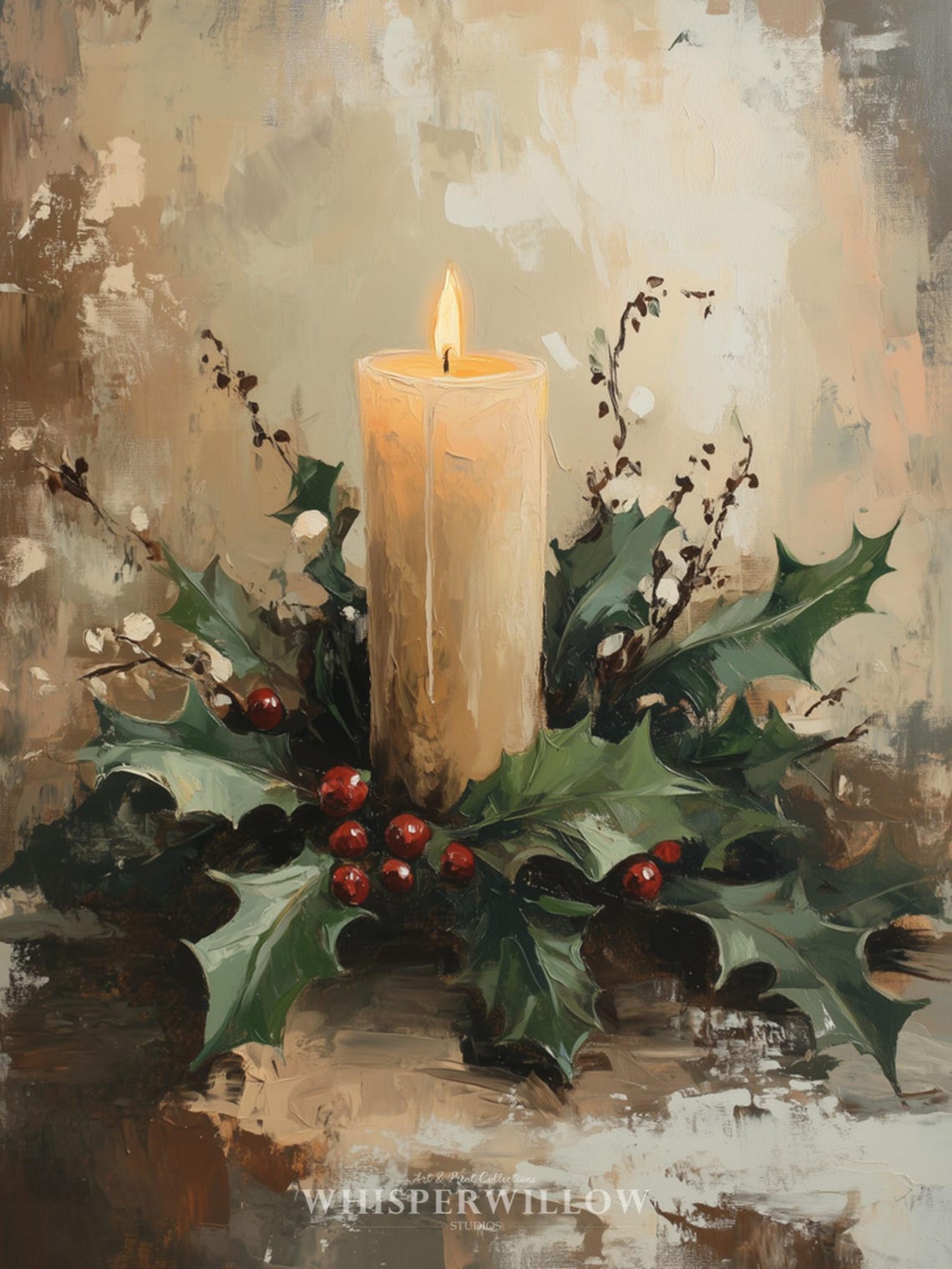 Burning Christmas Candle with Holly Berries Vintage Still Life Poster - Image 6