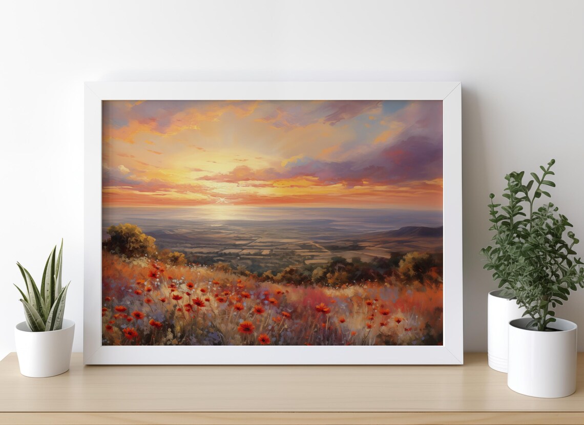 Anyas Vibrant Sunset Over Meadow Art Print - Image 3
