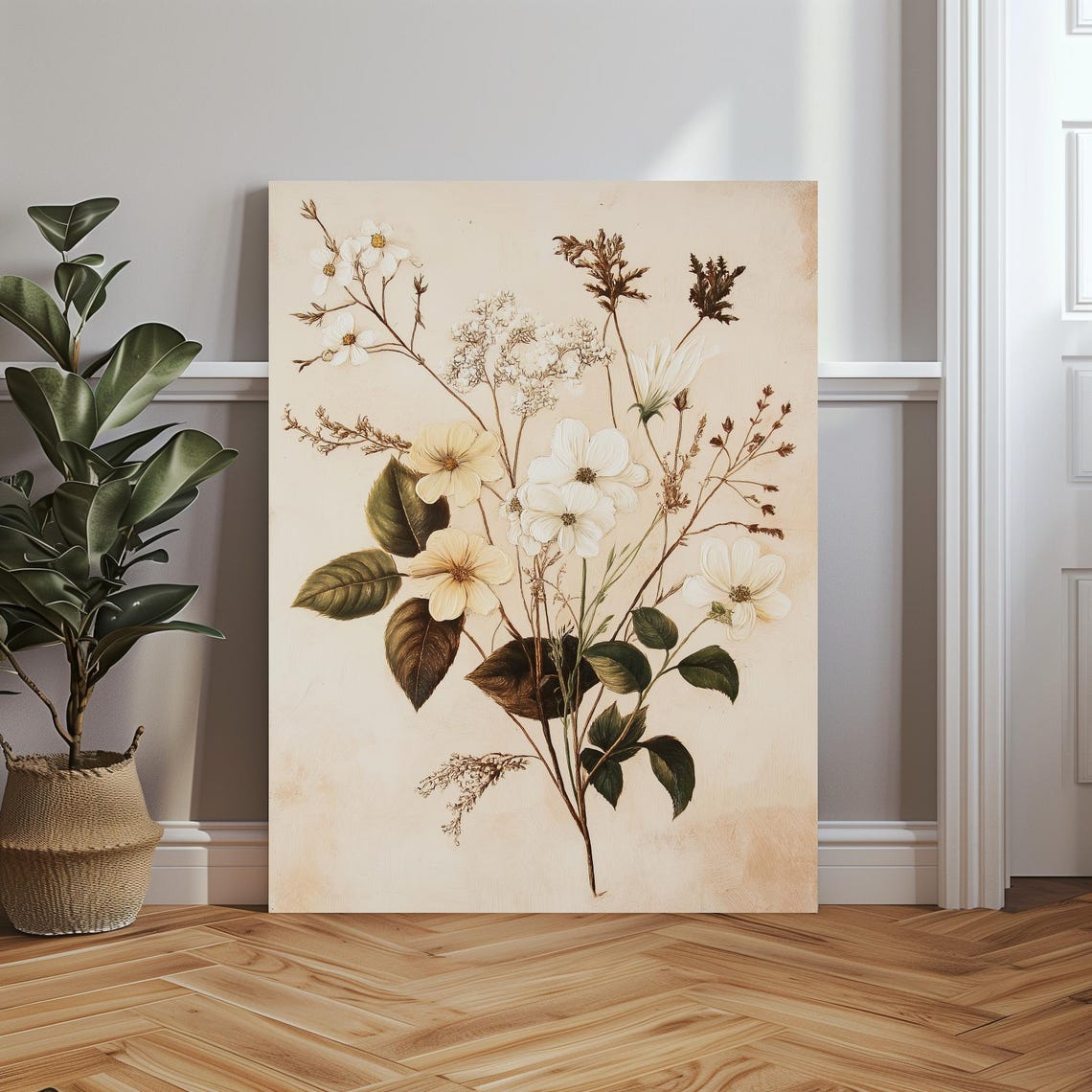 Vintage Herbarium Style Wildflower Botanical Study Cream Poster - Image 3
