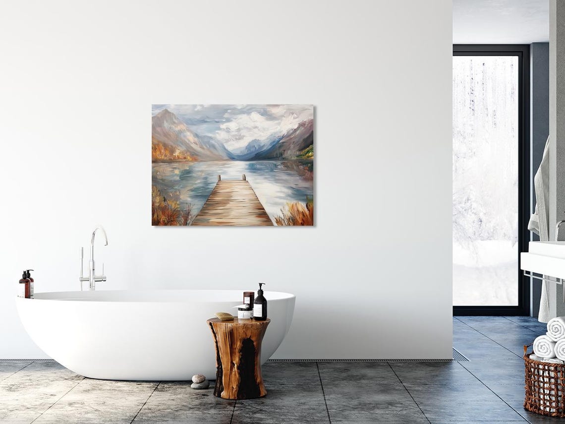Weathered Wooden Dock Reaching Into a Mountain Lake Autumn Poster - Image 2