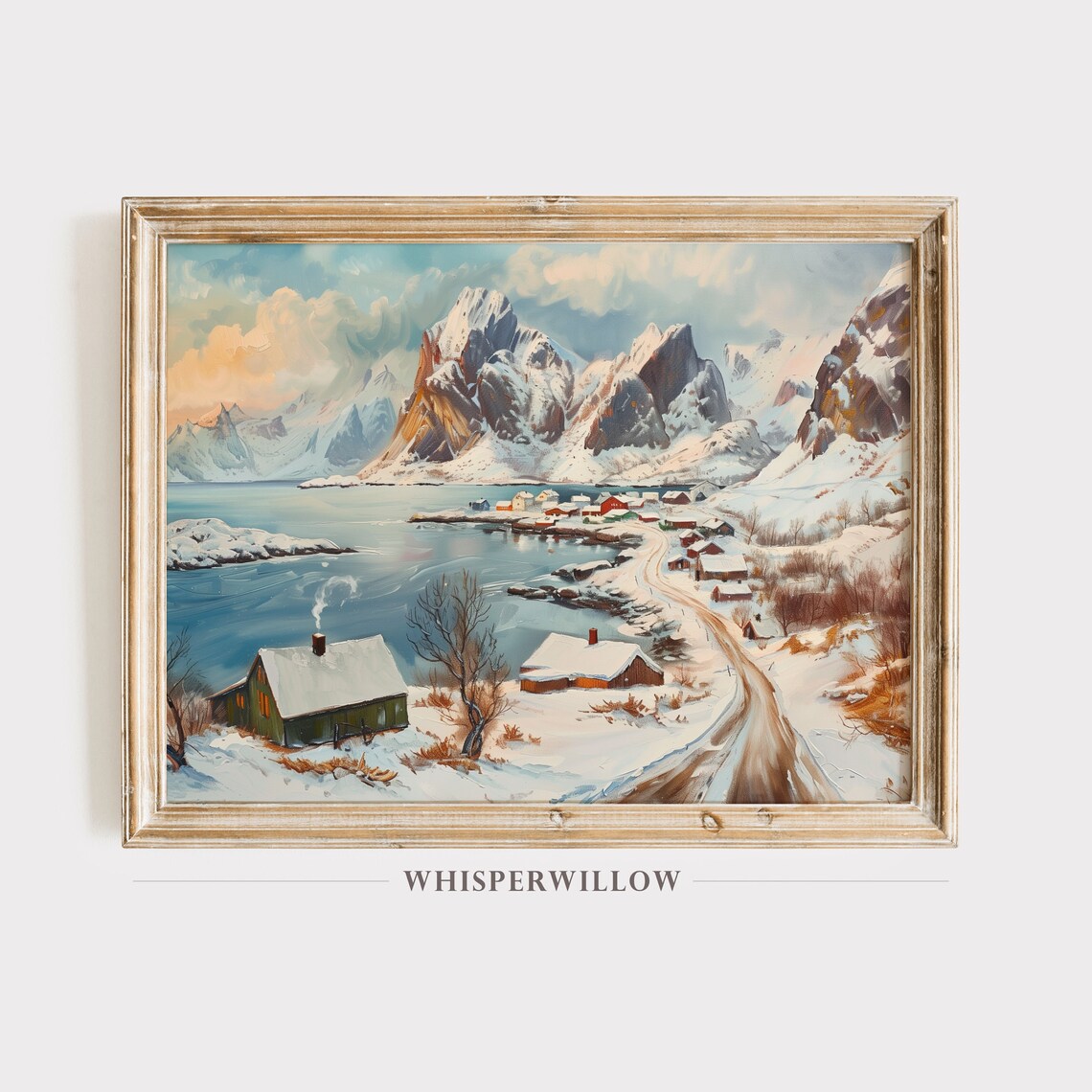 Norway Winter Mountain Homes Vintage Landscape Art Print