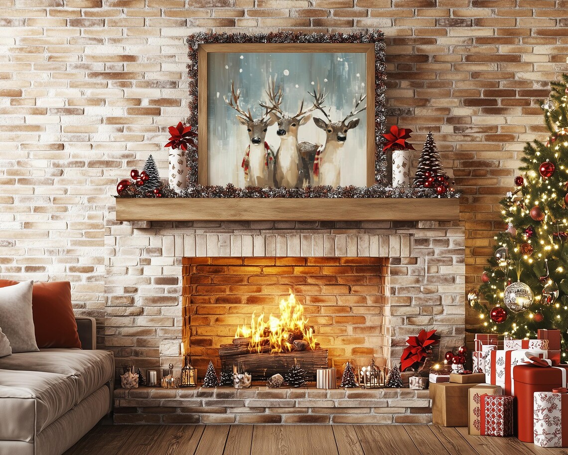 Whimsical Snowy Reindeer Plaid Scarf Holiday Print - Image 5