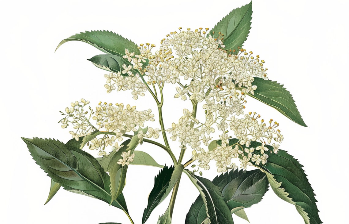 White Elderflower Vintage Botanical Illustration Antique Style Poster - Image 6