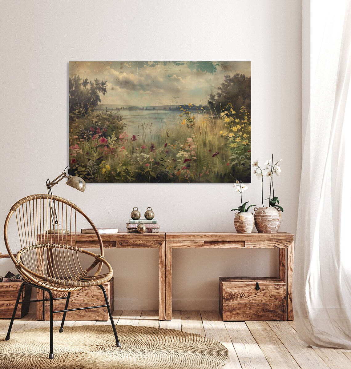Wildflower Summer Lake Landscape Vintage Painting Scenic Poster - Image 5